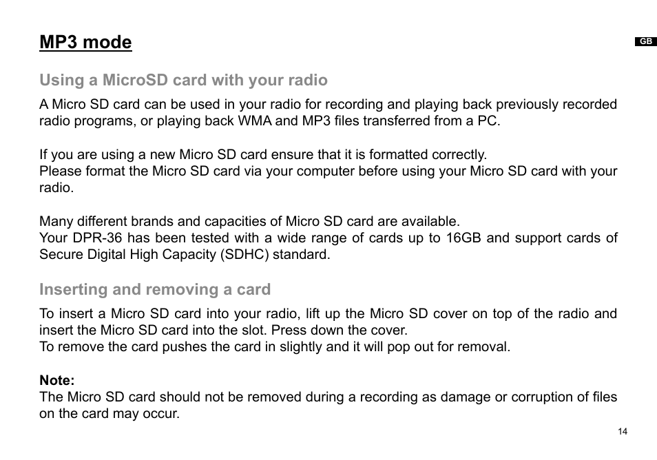 Mp3 mode | Sangean DPR-36 (V1) User Manual | Page 15 / 25