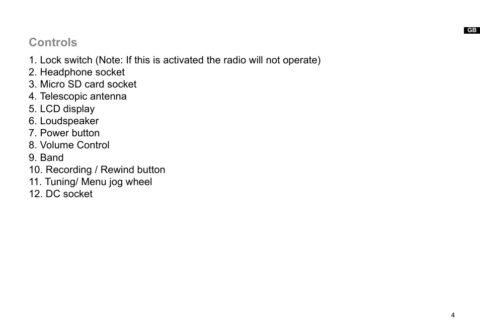 Controls | Sangean DPR-36 (V1) User Manual | Page 5 / 25