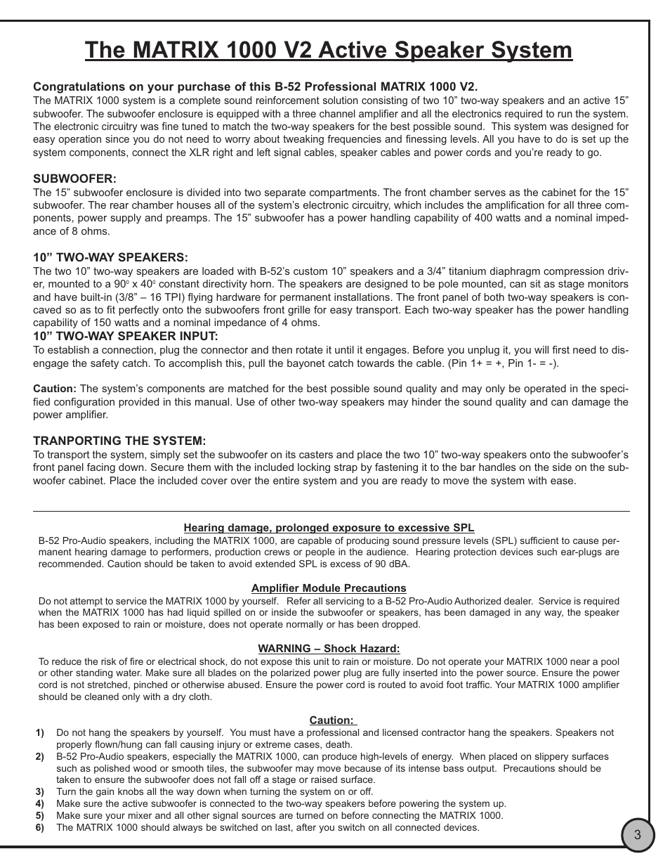 ETI Sound Systems, INC Matrix 1000 V2 User Manual | Page 3 / 8
