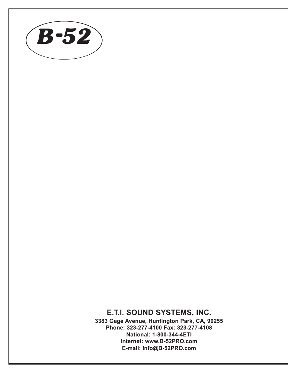 B 52 | ETI Sound Systems, INC Matrix 1000 V2 User Manual | Page 8 / 8