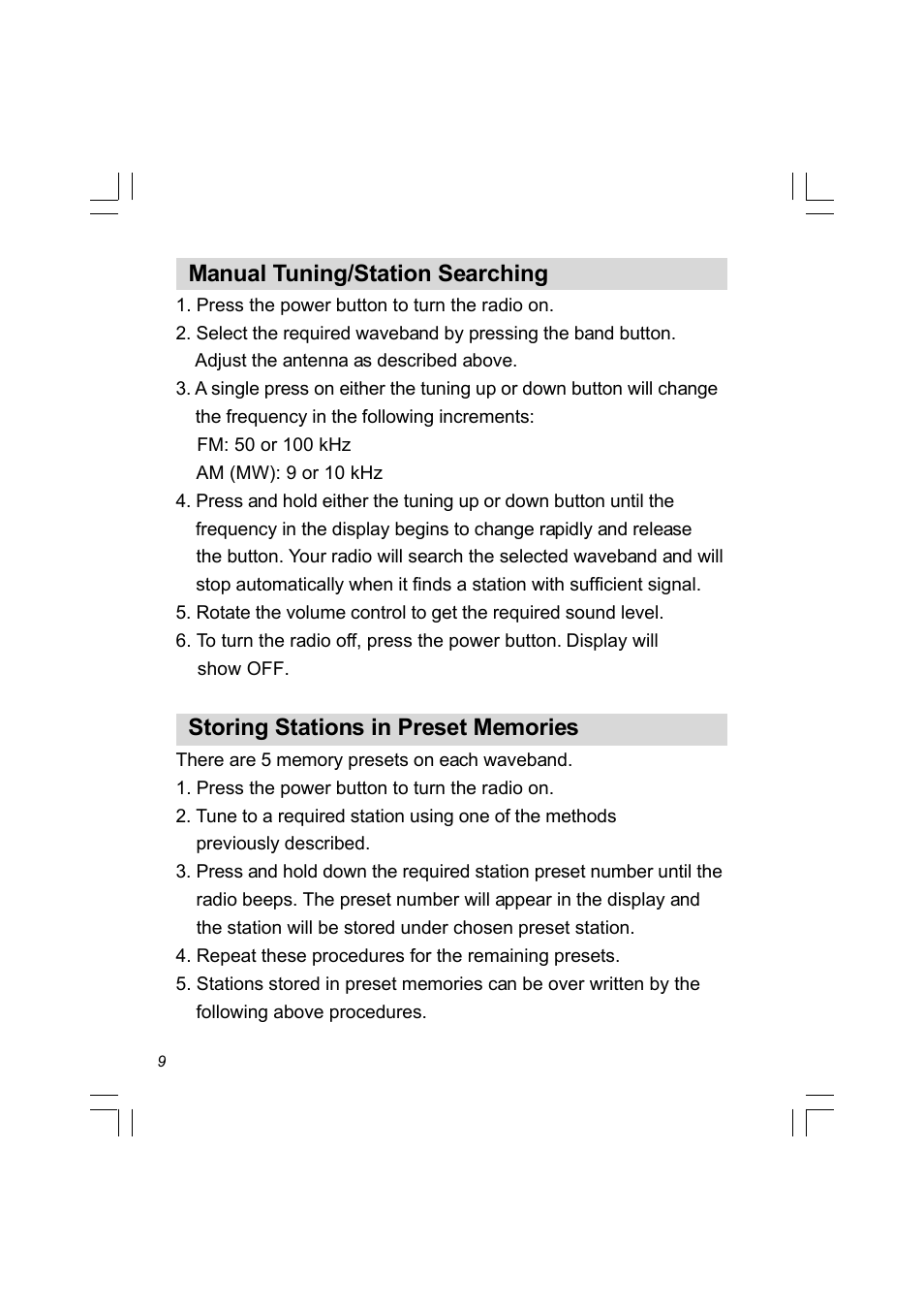 Manual tuning/station searching | Sangean PR-D8 (R2) User Manual | Page 10 / 32