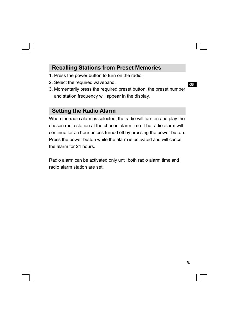 Setting the radio alarm | Sangean PR-D8 (R2) User Manual | Page 11 / 32