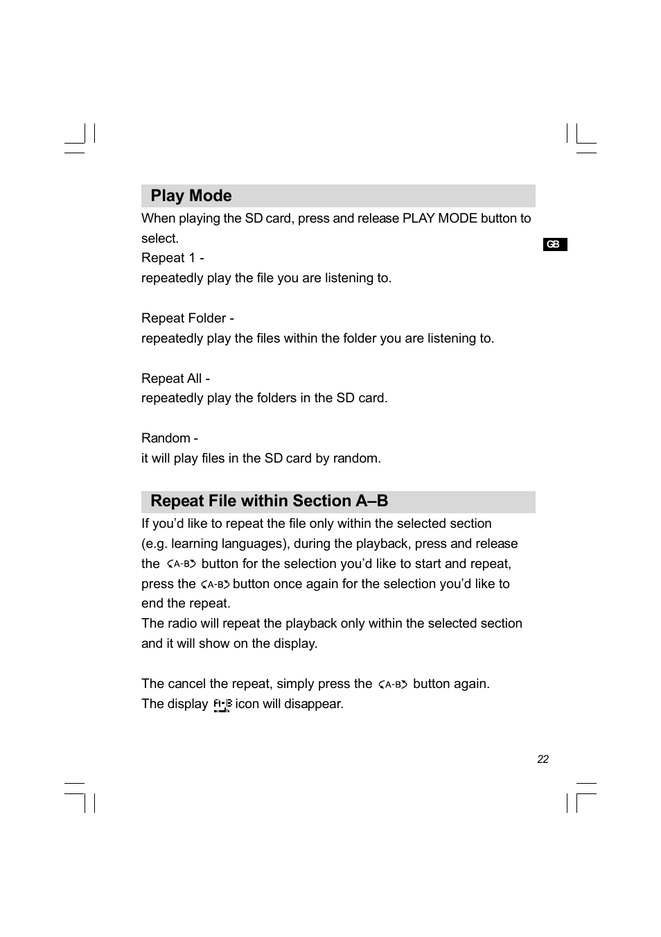 Play mode | Sangean PR-D8 (R2) User Manual | Page 23 / 32