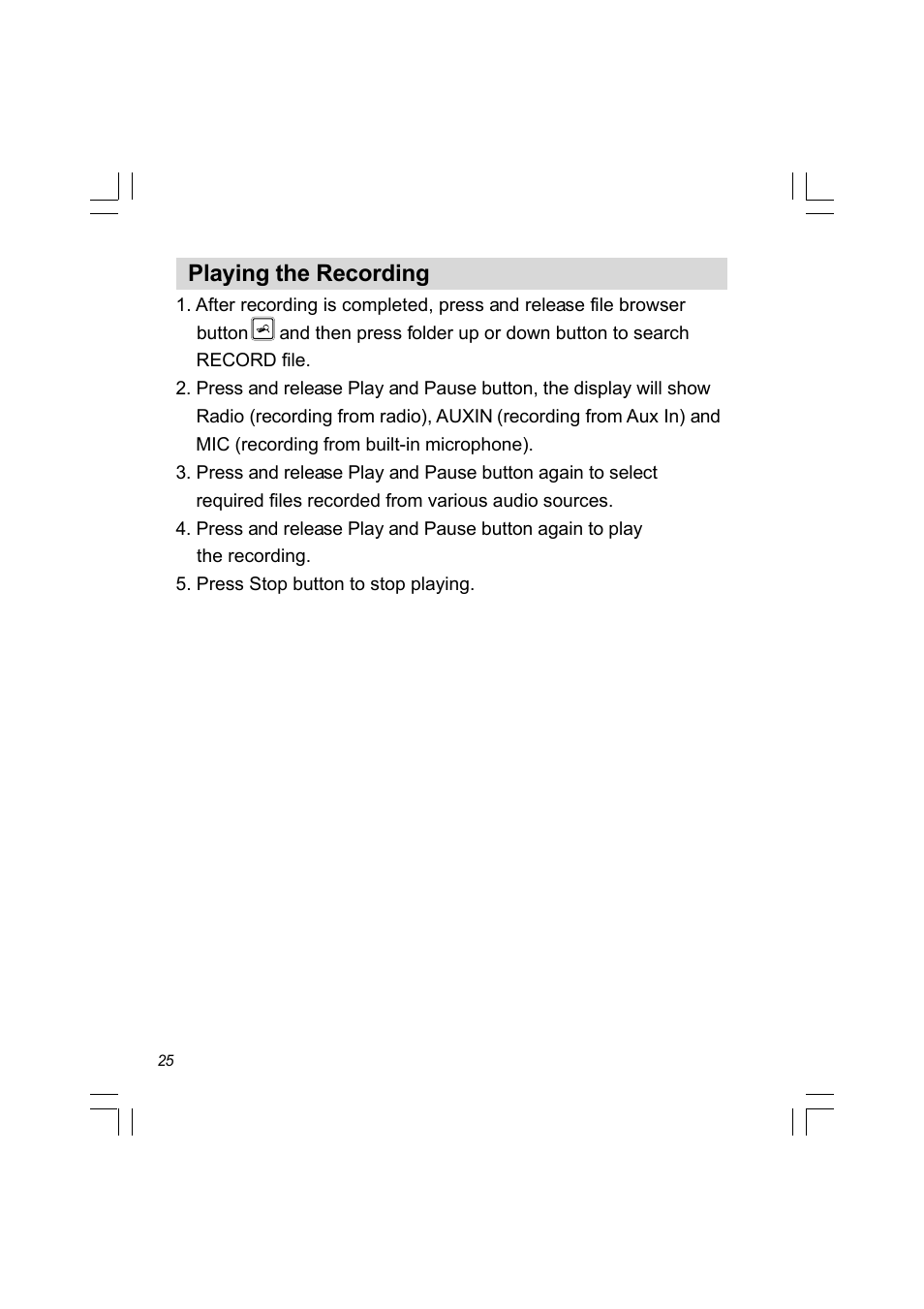 Playing the recording | Sangean PR-D8 (R2) User Manual | Page 26 / 32