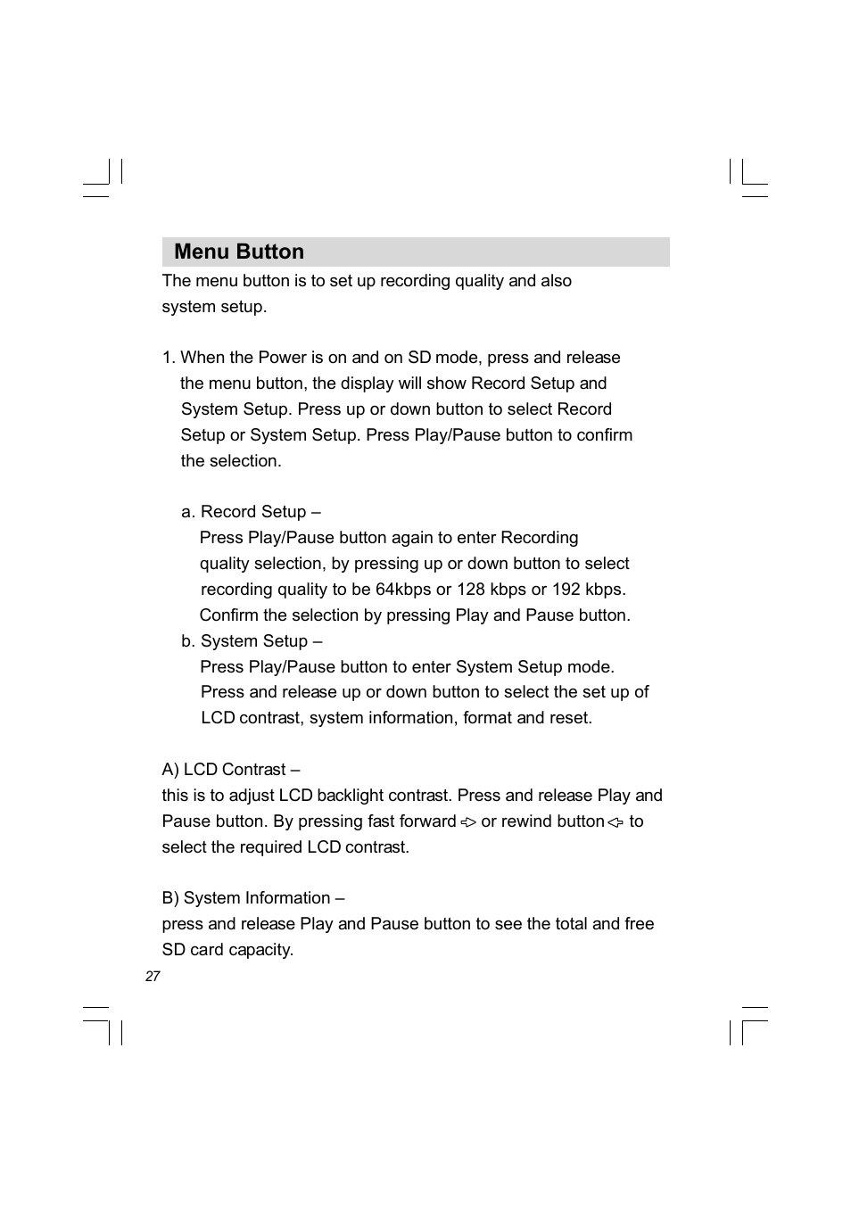 Menu button | Sangean PR-D8 (R2) User Manual | Page 28 / 32