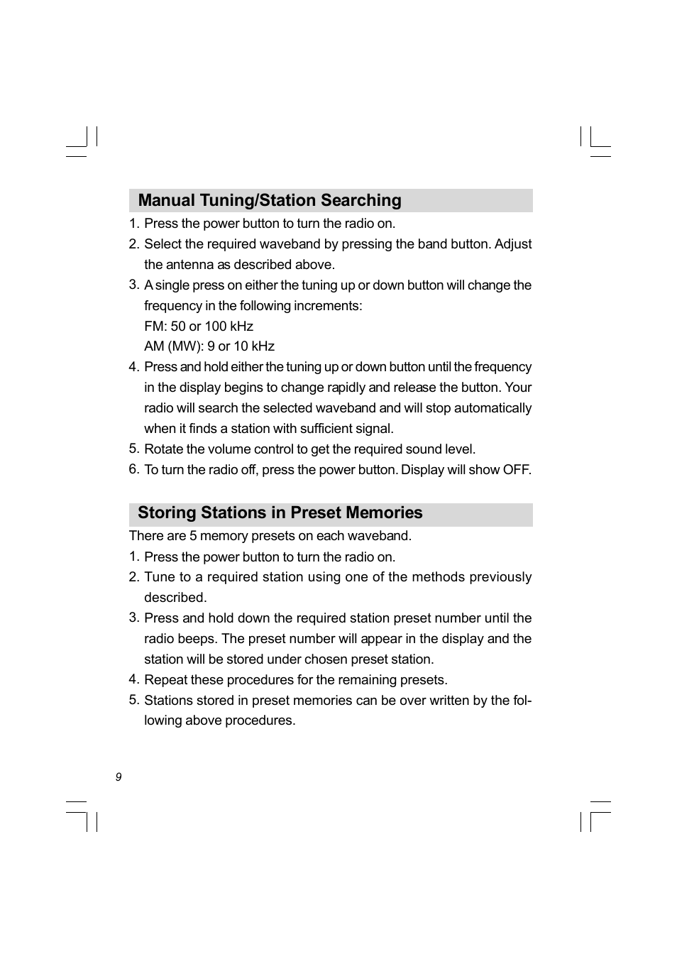 Manual tuning/station searching | Sangean PR-D8 (R3) User Manual | Page 10 / 32