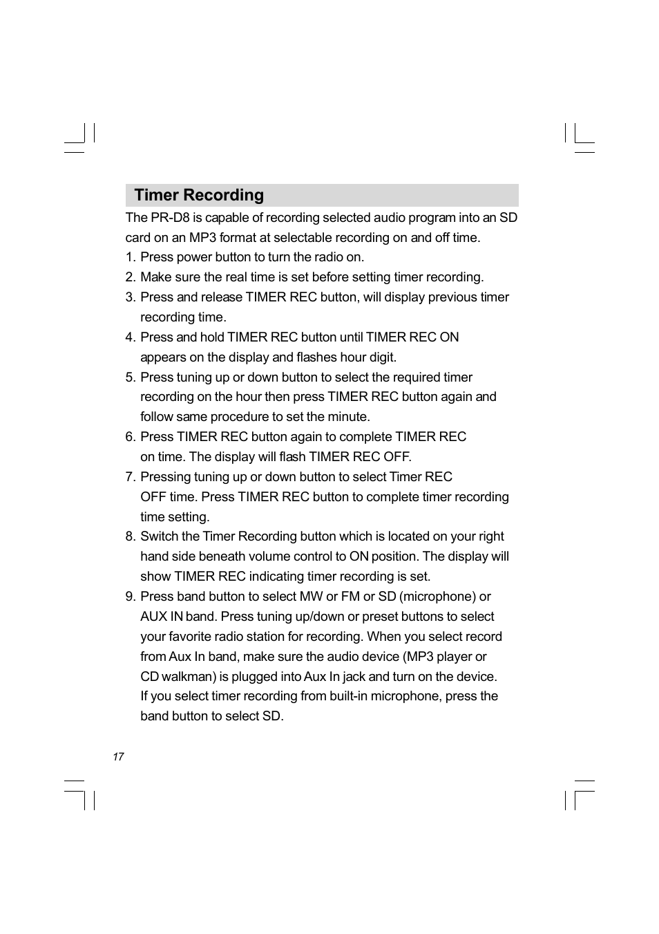 Timer recording | Sangean PR-D8 (R3) User Manual | Page 18 / 32