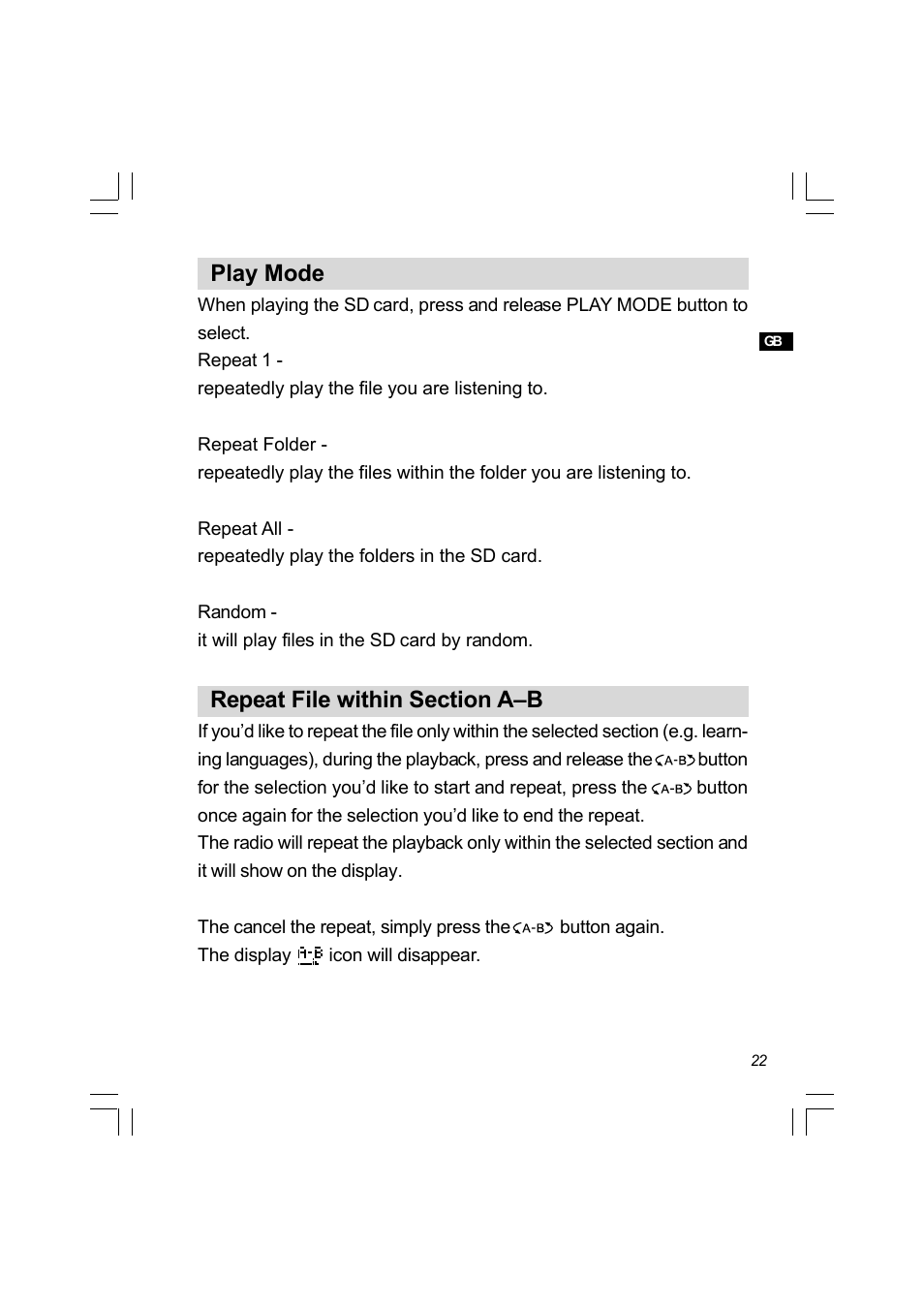 Play mode | Sangean PR-D8 (R3) User Manual | Page 23 / 32