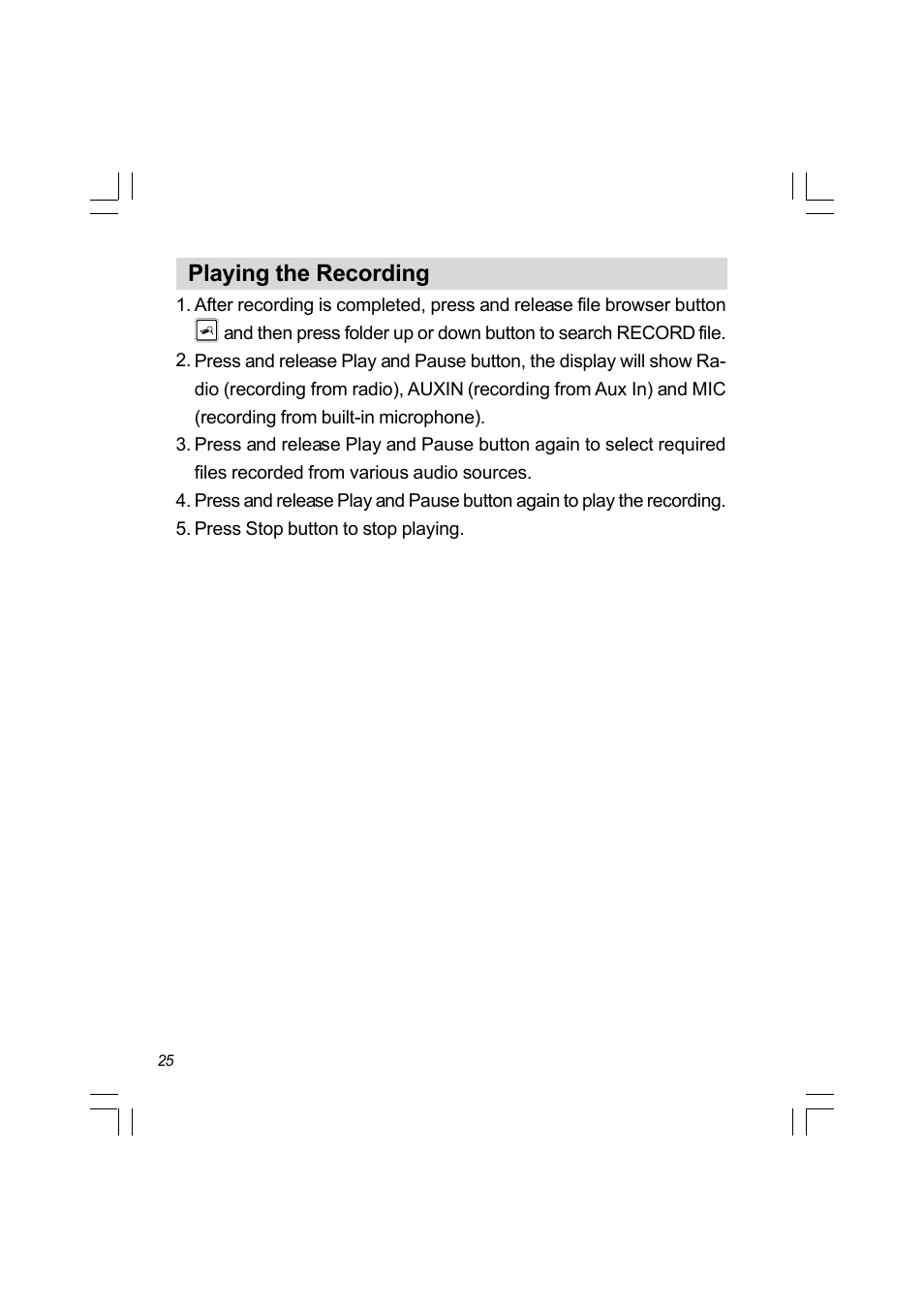 Playing the recording | Sangean PR-D8 (R3) User Manual | Page 26 / 32