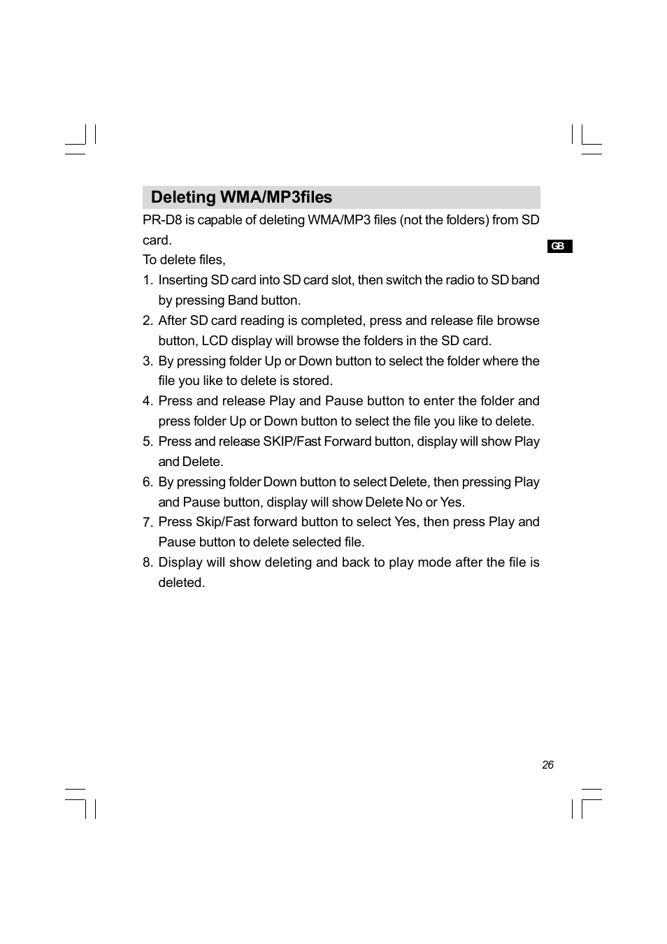 Deleting wma/mp3files | Sangean PR-D8 (R3) User Manual | Page 27 / 32