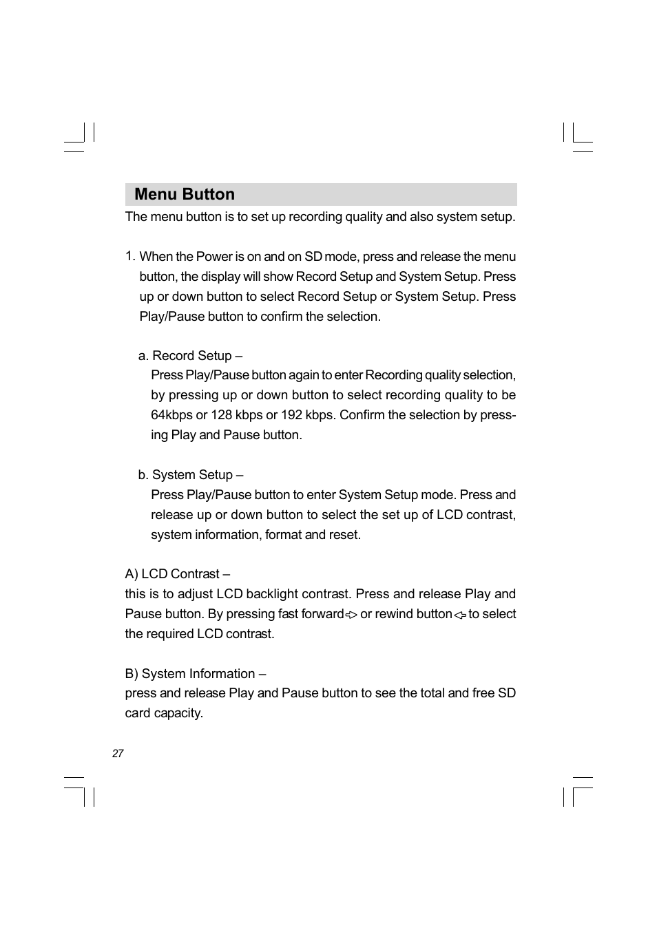 Menu button | Sangean PR-D8 (R3) User Manual | Page 28 / 32