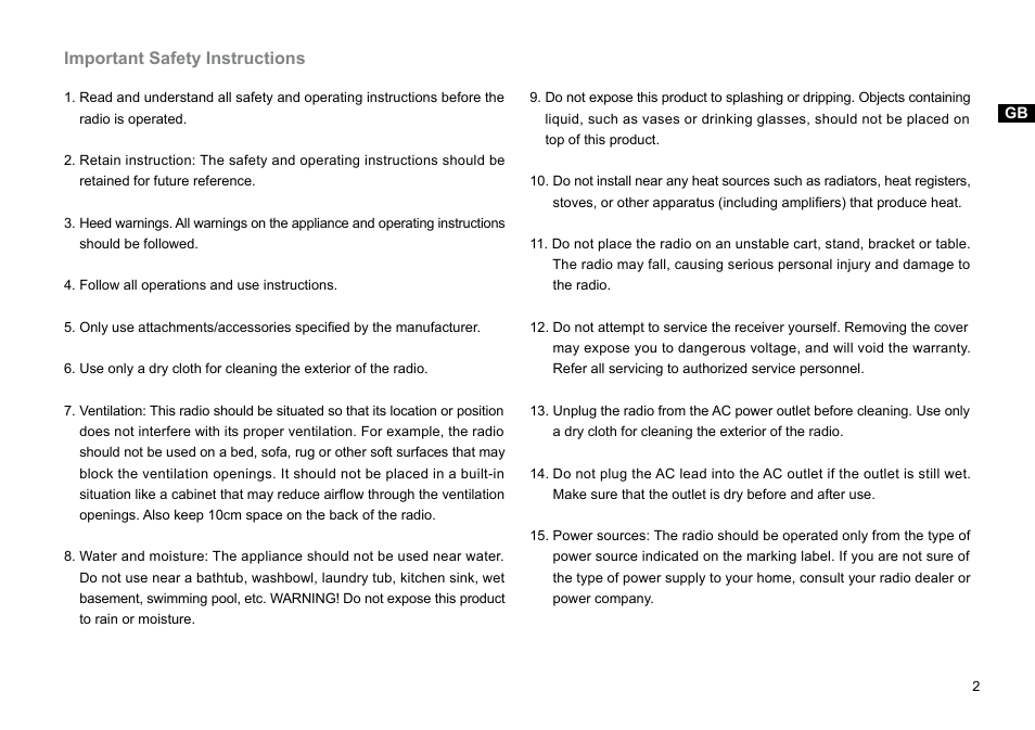 Important safety instructions | Sangean WFR-1 (R1) User Manual | Page 3 / 41