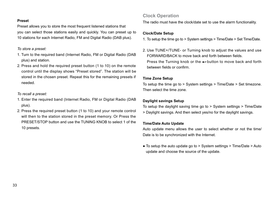 Clock operation | Sangean WFR-1 (R1) User Manual | Page 34 / 41