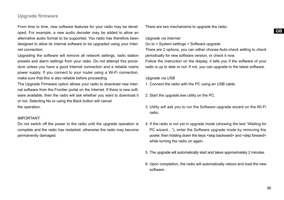 Upgrade firmware | Sangean WFR-1 (R1) User Manual | Page 37 / 41