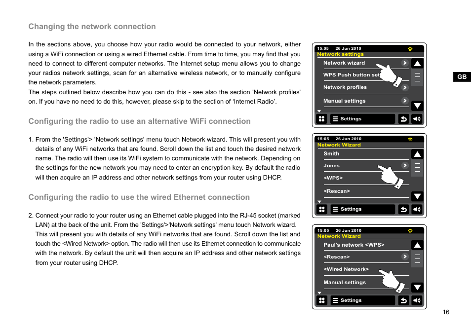 Changing the network connection | Sangean WFR-2D V.1 User Manual | Page 17 / 84