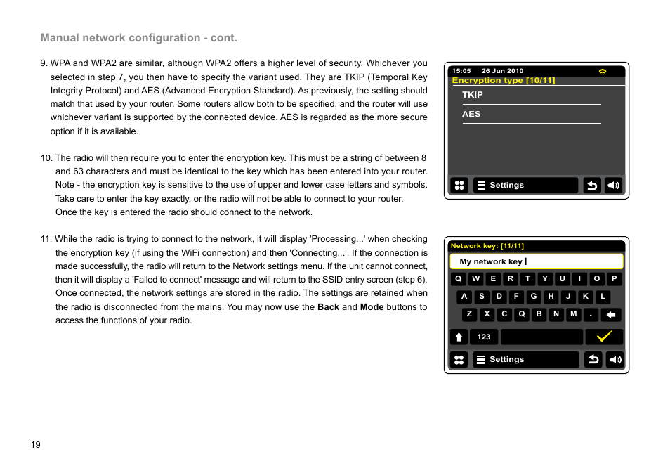 Manual network configuration - cont | Sangean WFR-2D V.1 User Manual | Page 20 / 84