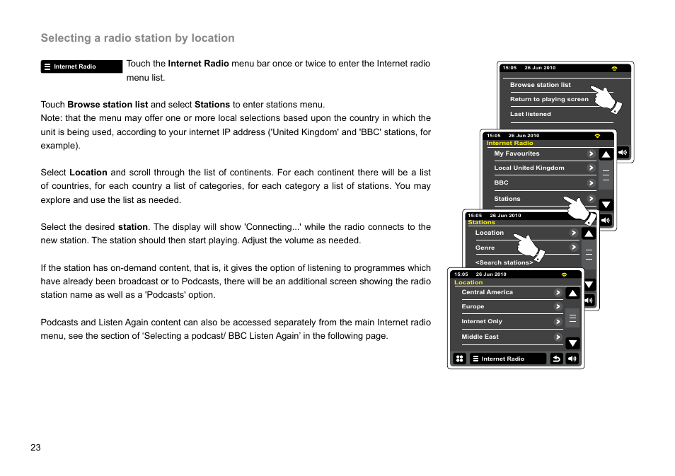 Selecting a radio station by location | Sangean WFR-2D V.1 User Manual | Page 24 / 84