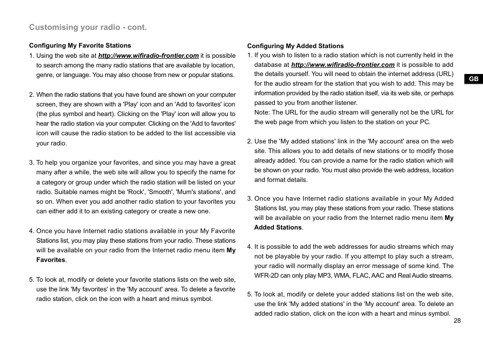 Customising your radio - cont | Sangean WFR-2D V.1 User Manual | Page 29 / 84