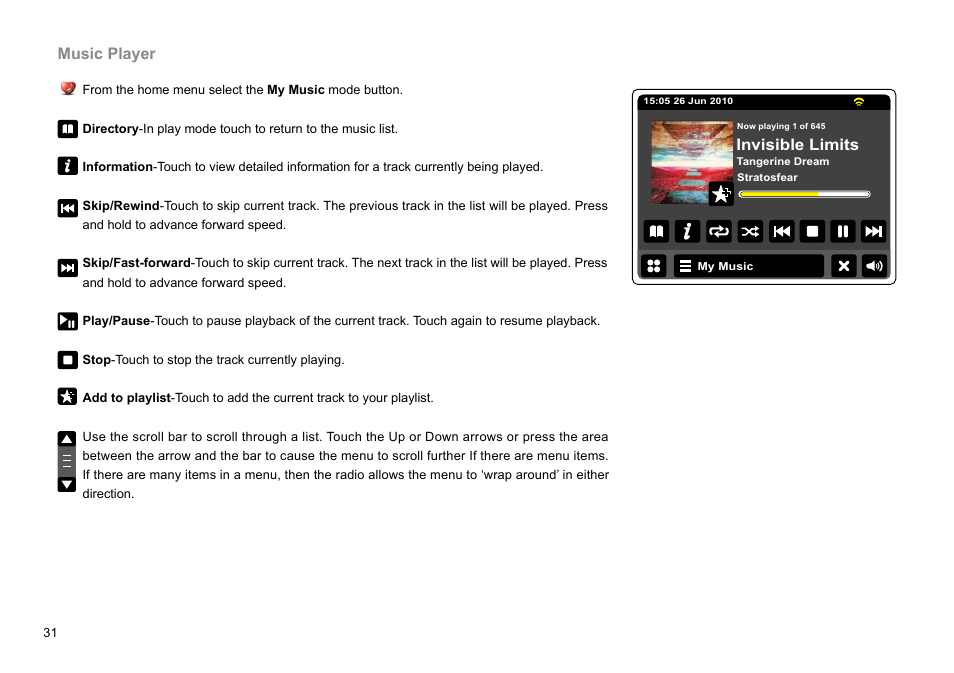 Music player | Sangean WFR-2D V.1 User Manual | Page 32 / 84