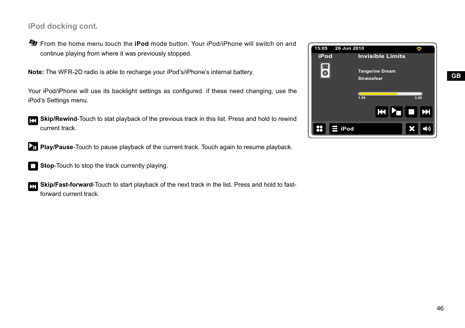 Ipod docking cont | Sangean WFR-2D V.1 User Manual | Page 47 / 84