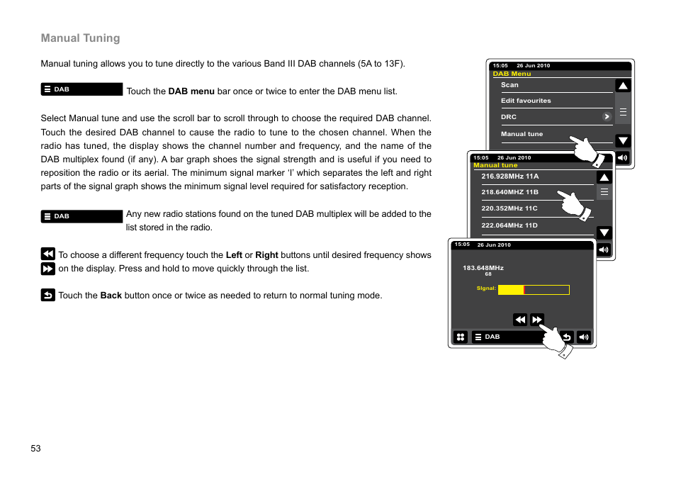 Manual tuning | Sangean WFR-2D V.1 User Manual | Page 54 / 84