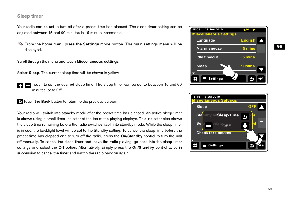 Sleep timer | Sangean WFR-2D V.1 User Manual | Page 67 / 84