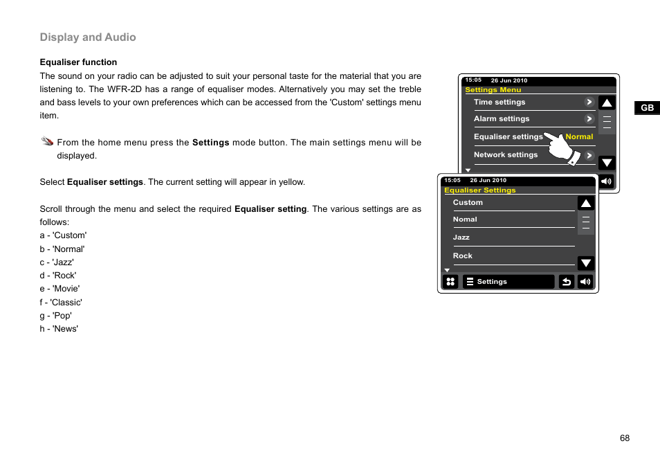 Display and audio | Sangean WFR-2D V.1 User Manual | Page 69 / 84