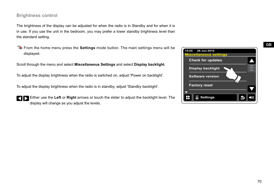 Brightness control | Sangean WFR-2D V.1 User Manual | Page 71 / 84