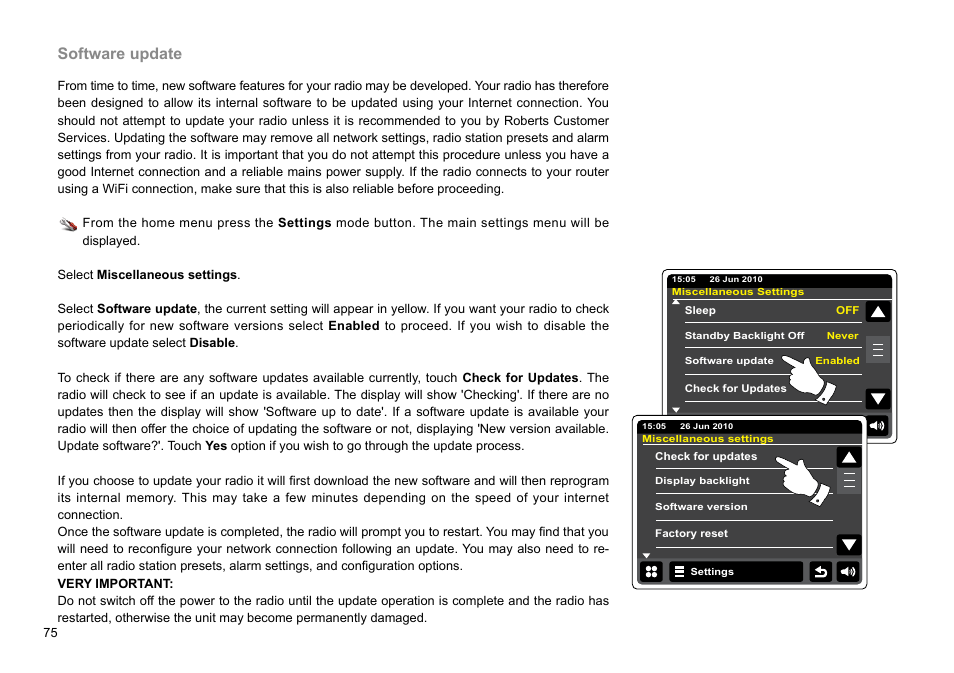 Software update | Sangean WFR-2D V.1 User Manual | Page 76 / 84