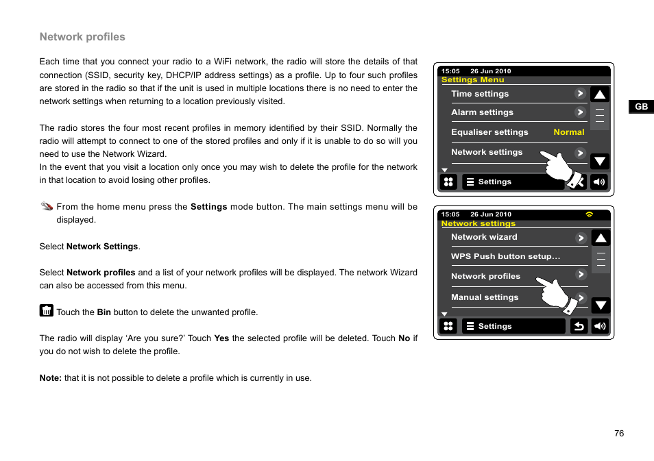 Network profiles | Sangean WFR-2D V.1 User Manual | Page 77 / 84