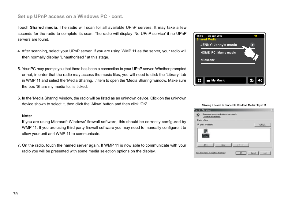 Set up upnp access on a windows pc - cont | Sangean WFR-2D V.1 User Manual | Page 80 / 84