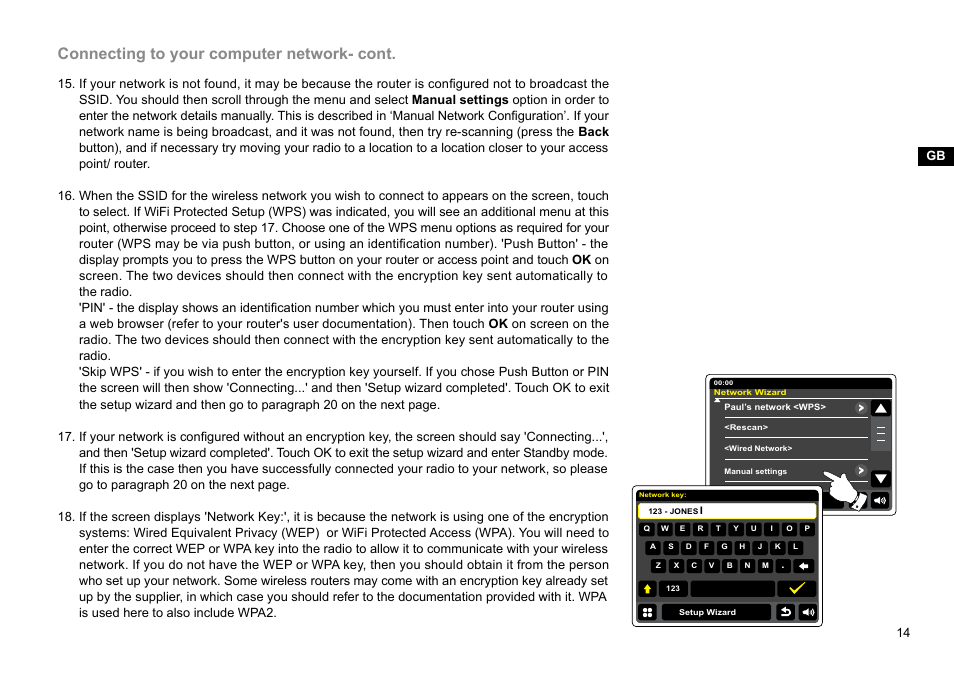 Connecting to your computer network- cont | Sangean WFT-2D (V1) User Manual | Page 15 / 80