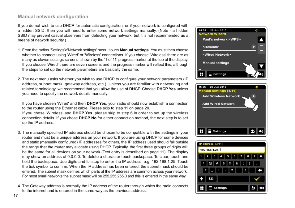 Manual network configuration | Sangean WFT-2D (V1) User Manual | Page 18 / 80