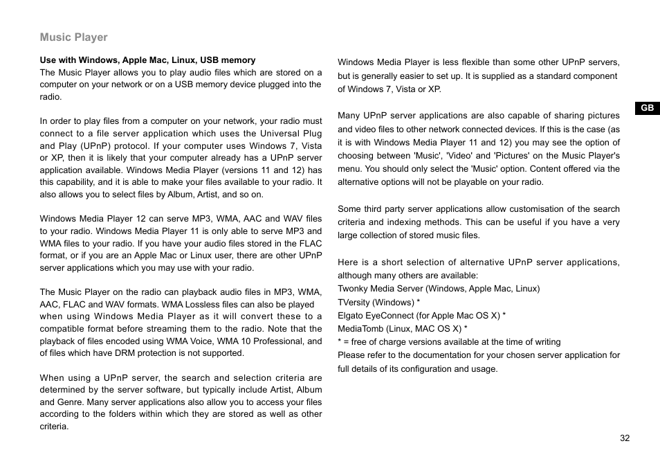 Music player | Sangean WFT-2D (V1) User Manual | Page 33 / 80