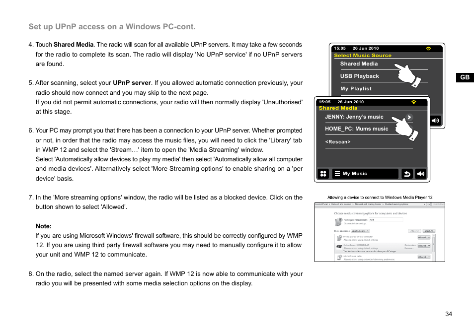 Set up upnp access on a windows pc-cont | Sangean WFT-2D (V1) User Manual | Page 35 / 80