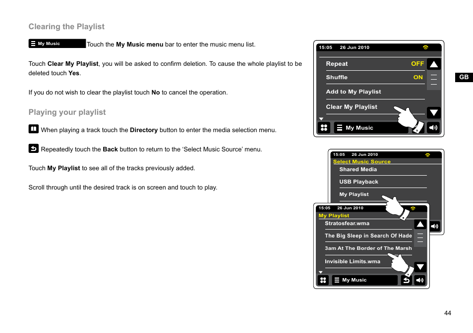 Clearing the playlist, Playing your playlist | Sangean WFT-2D (V1) User Manual | Page 45 / 80