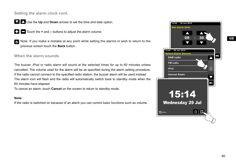 Wednesday 29 jul, Setting the alarm clock cont, When the alarm sounds | Sangean WFT-2D (V1) User Manual | Page 61 / 80