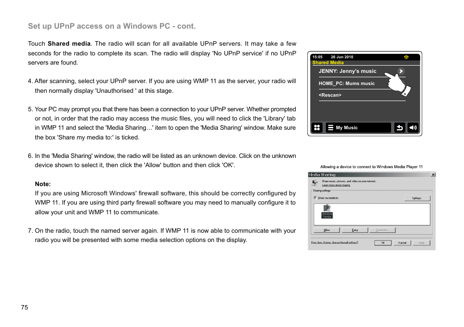 Set up upnp access on a windows pc - cont | Sangean WFT-2D (V1) User Manual | Page 76 / 80