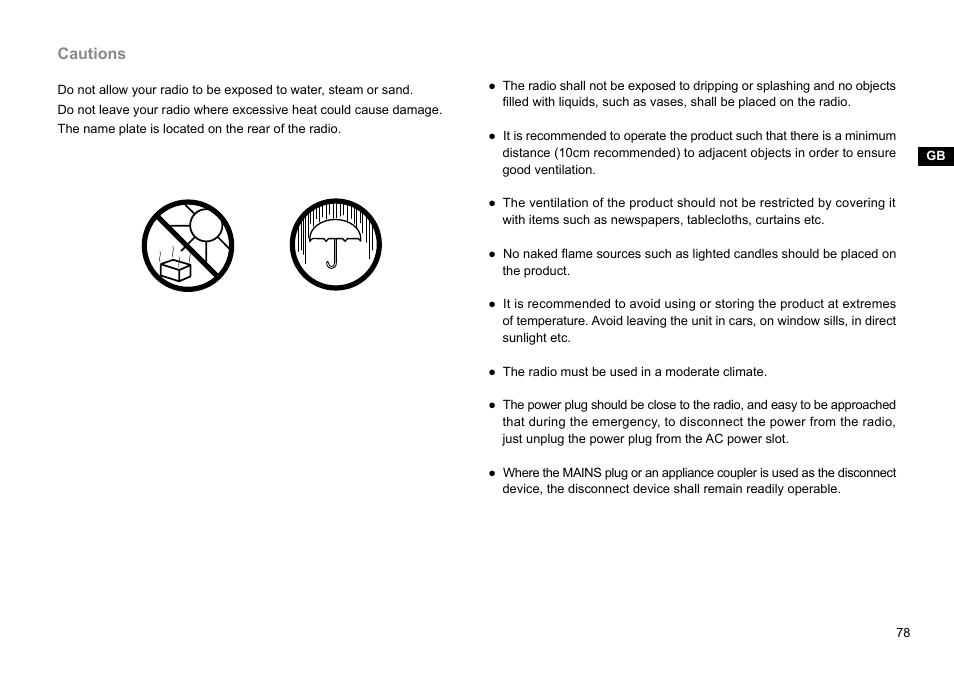 Cautions | Sangean WFT-2D (V1) User Manual | Page 79 / 80