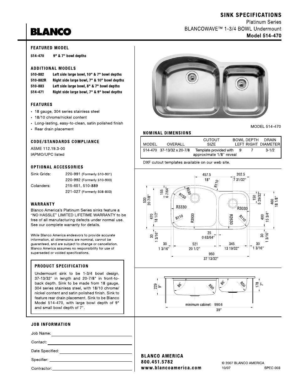 Blanco Wave 514-470 User Manual | 1 page