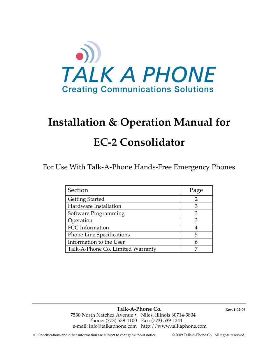 Talkaphone EC-2 Emergency Phone Consolidator User Manual | 7 pages