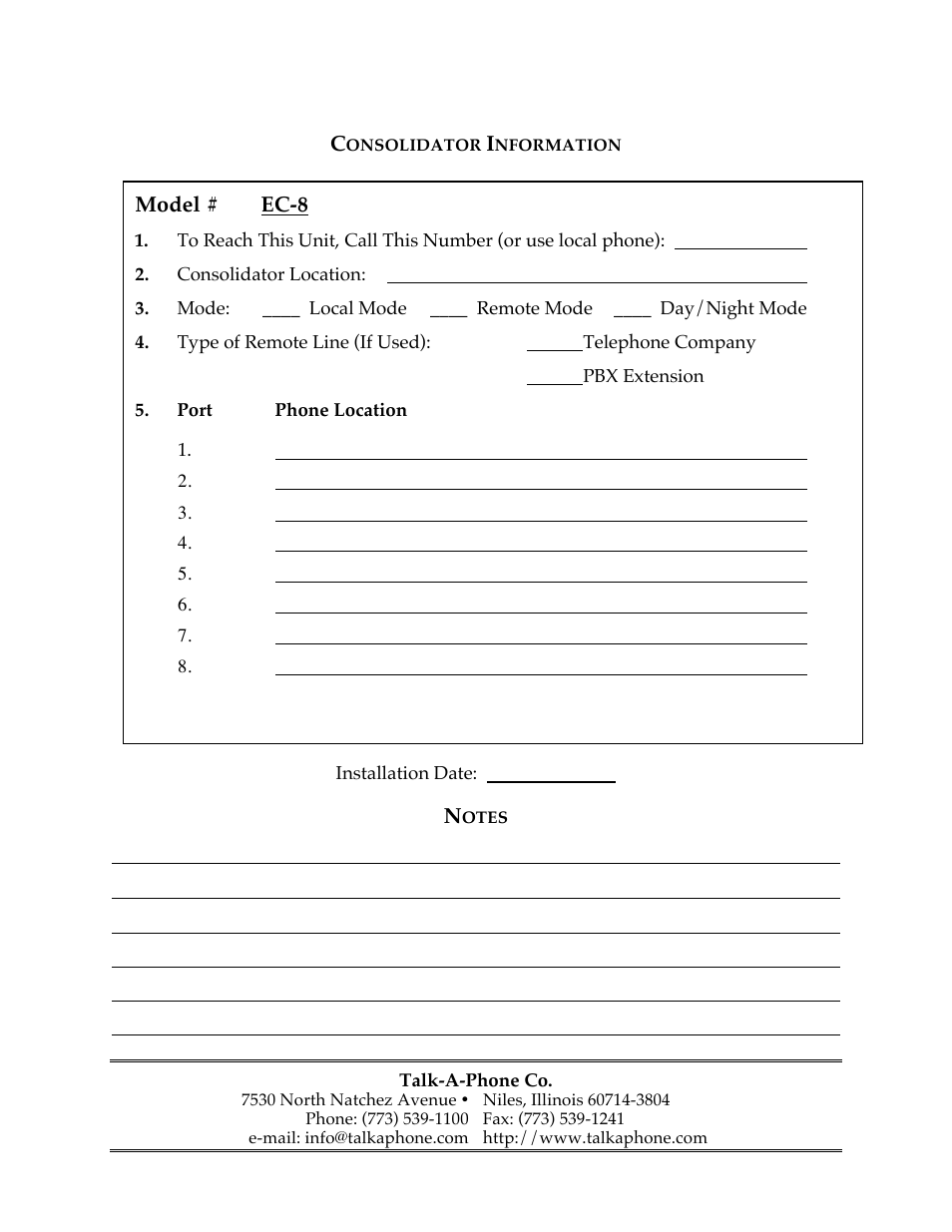 Model # ec-8 | Talkaphone EC-8 Emergency Phone Consolidator User Manual | Page 16 / 16