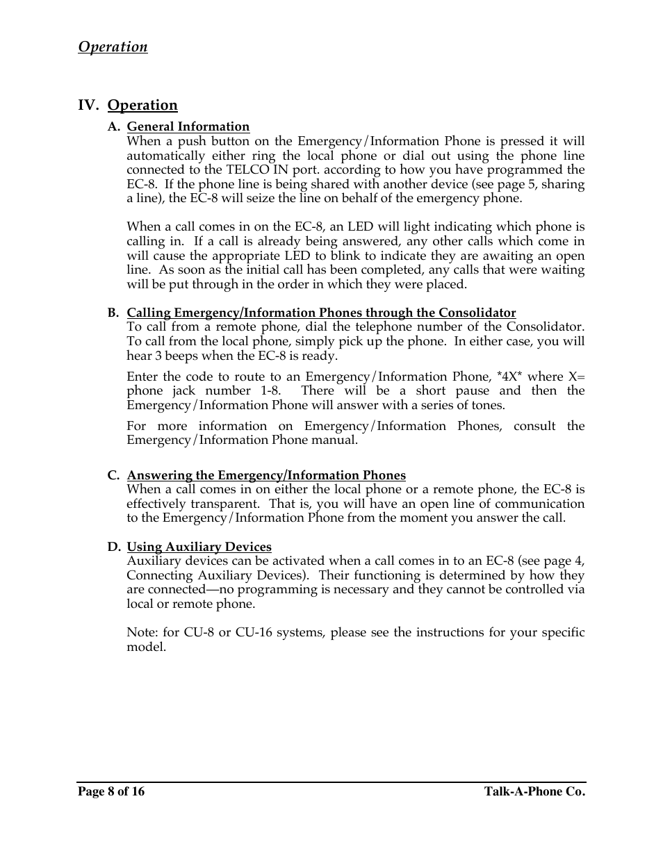 Talkaphone EC-8 Emergency Phone Consolidator User Manual | Page 8 / 16