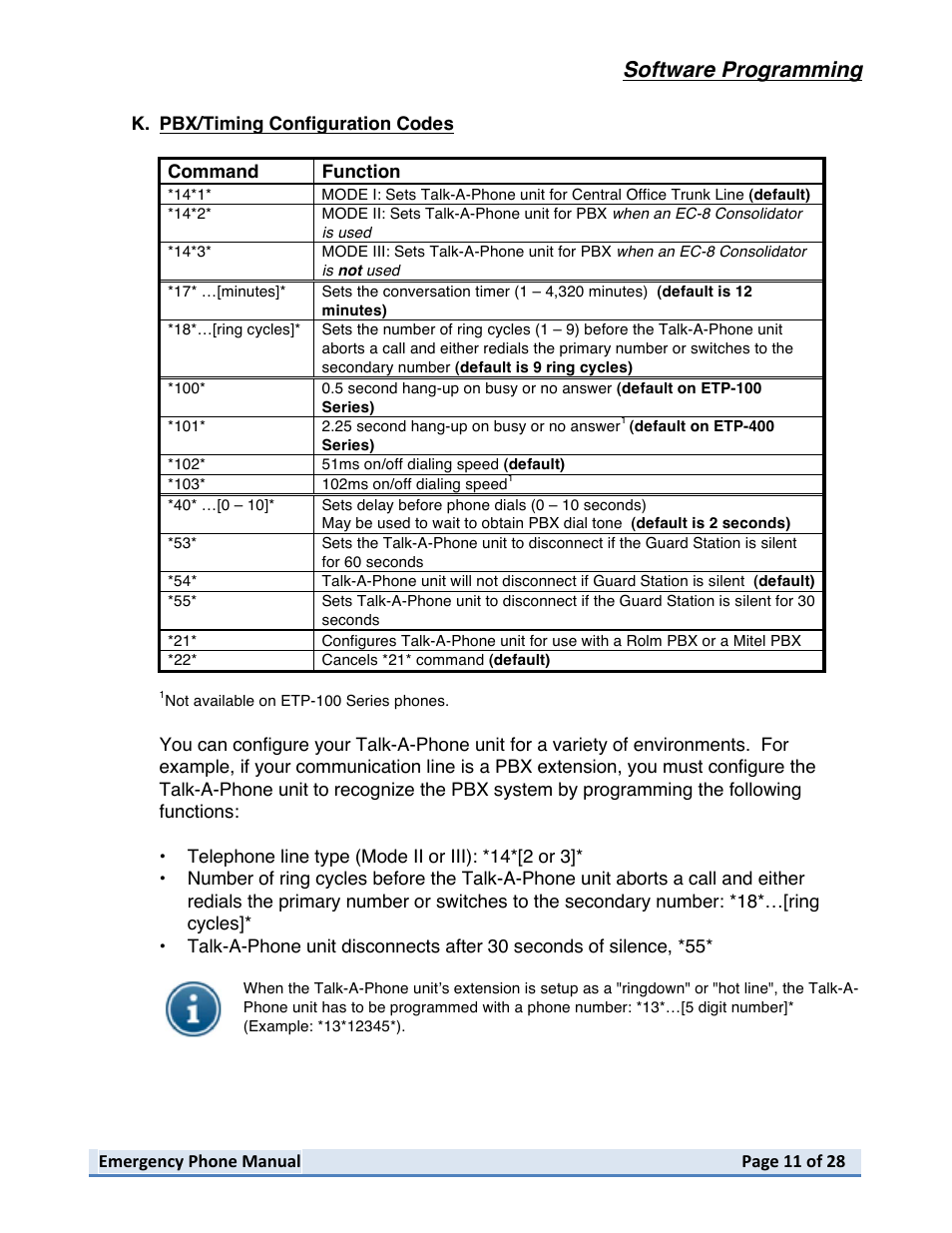 Software programming | Talkaphone ETP-402V Dual Button Emergency / Information Phone User Manual | Page 11 / 28