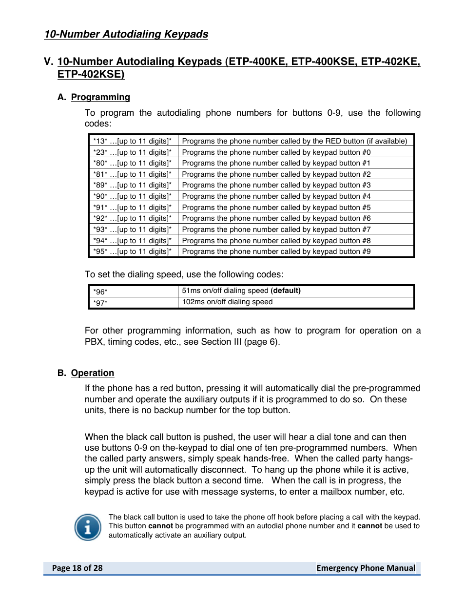 Number autodialing keypads | Talkaphone ETP-402V Dual Button Emergency / Information Phone User Manual | Page 18 / 28