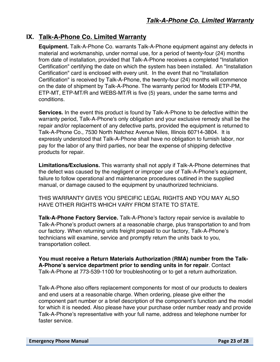 Talkaphone ETP-402V Dual Button Emergency / Information Phone User Manual | Page 23 / 28