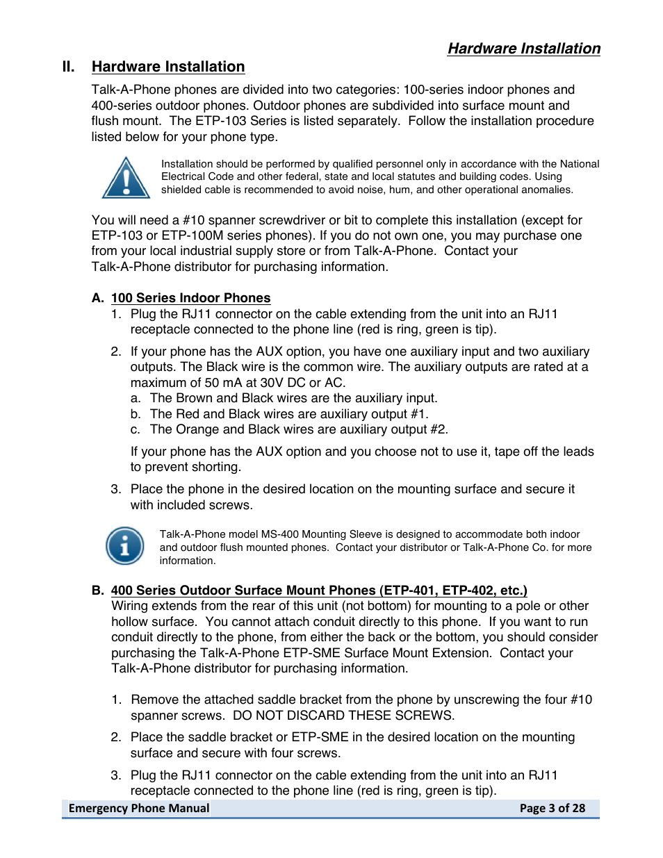 Talkaphone ETP-402V Dual Button Emergency / Information Phone User Manual | Page 3 / 28