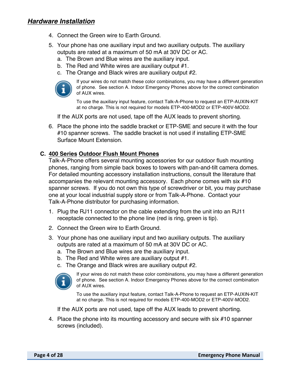 Talkaphone ETP-402V Dual Button Emergency / Information Phone User Manual | Page 4 / 28