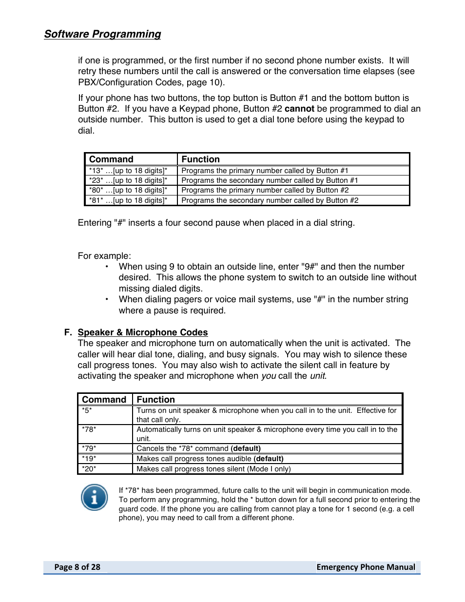 Software programming | Talkaphone ETP-402V Dual Button Emergency / Information Phone User Manual | Page 8 / 28