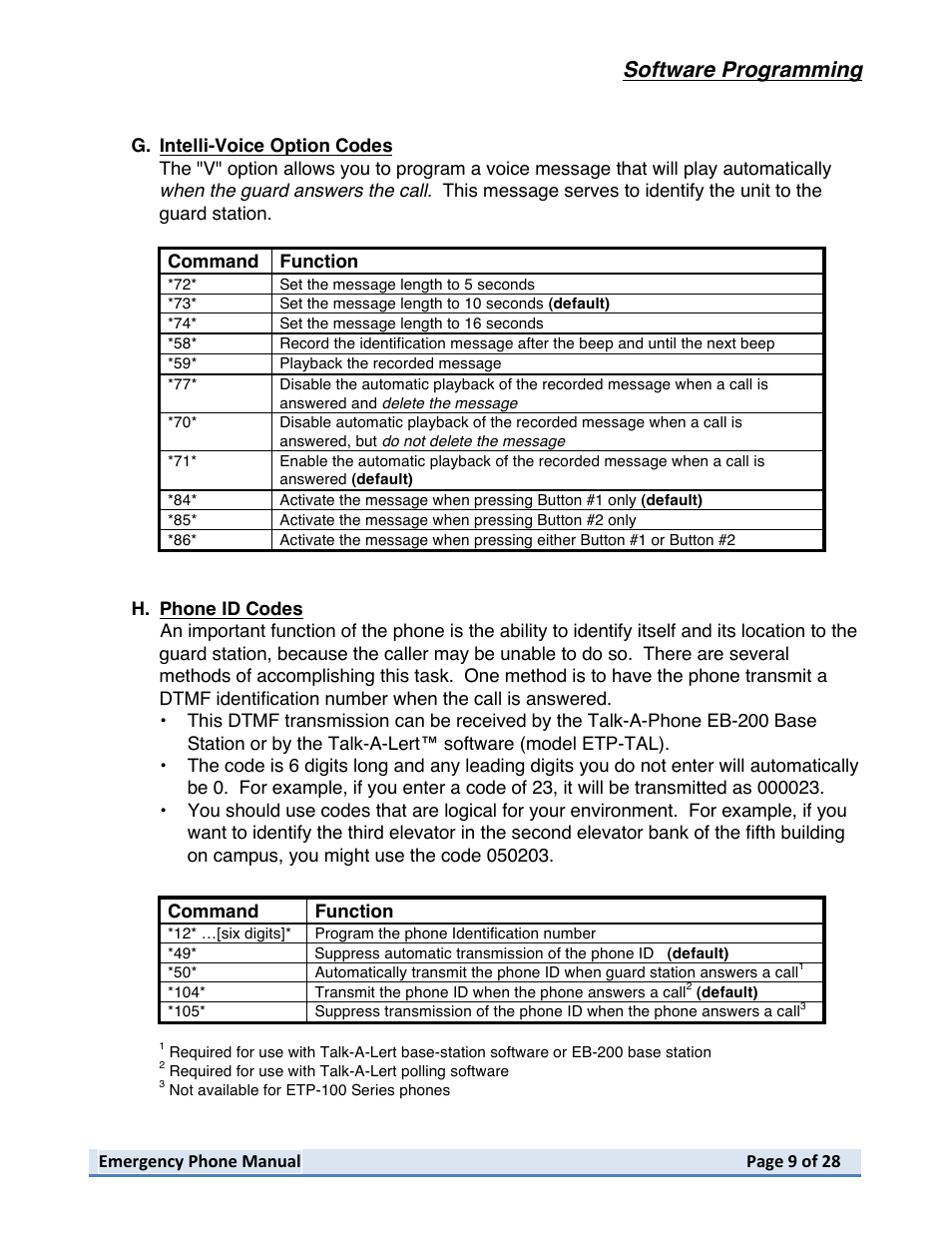 Software programming | Talkaphone ETP-402V Dual Button Emergency / Information Phone User Manual | Page 9 / 28